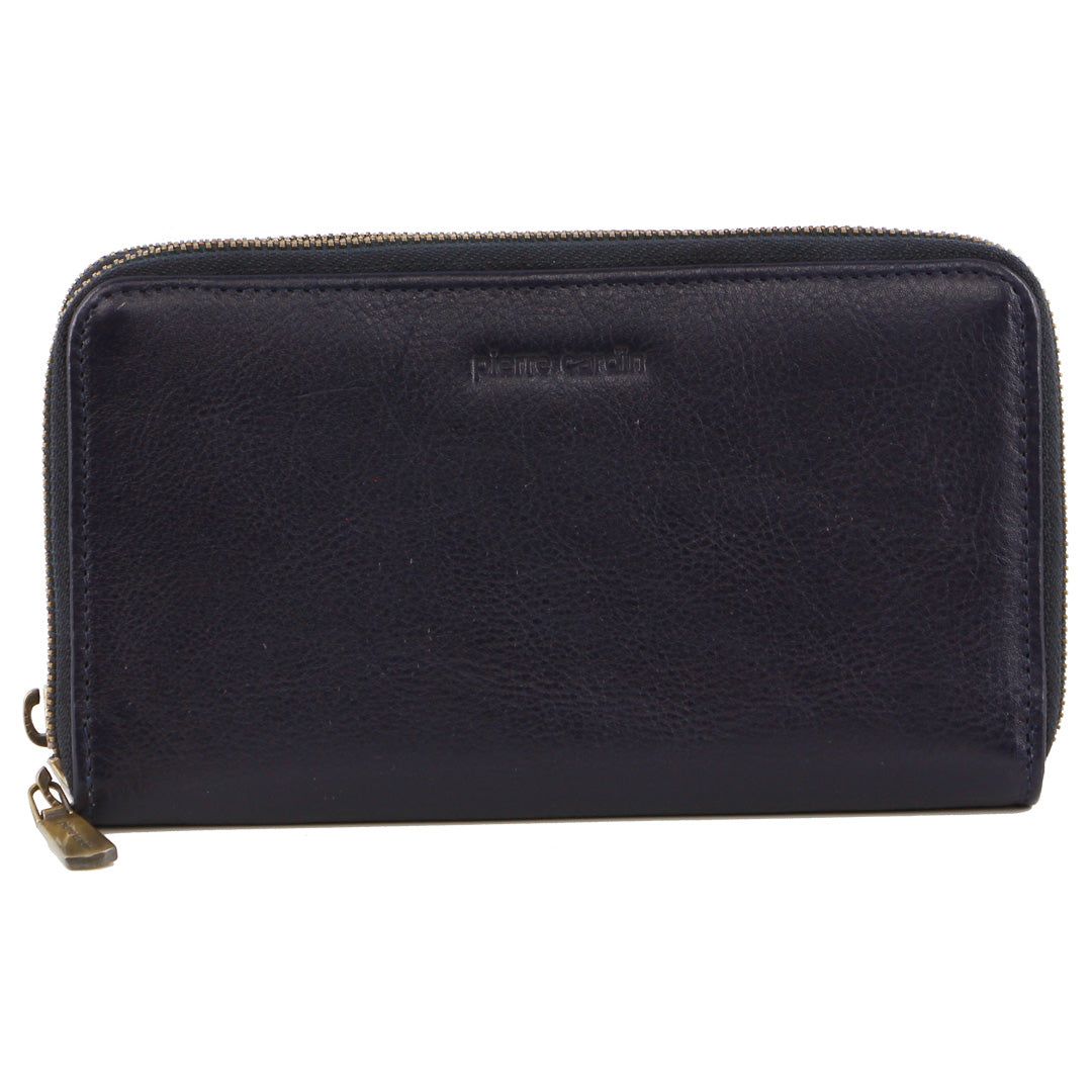 Pierre Cardin Italian Leather Double Zip Wallet Indigo | 086572-ZEM