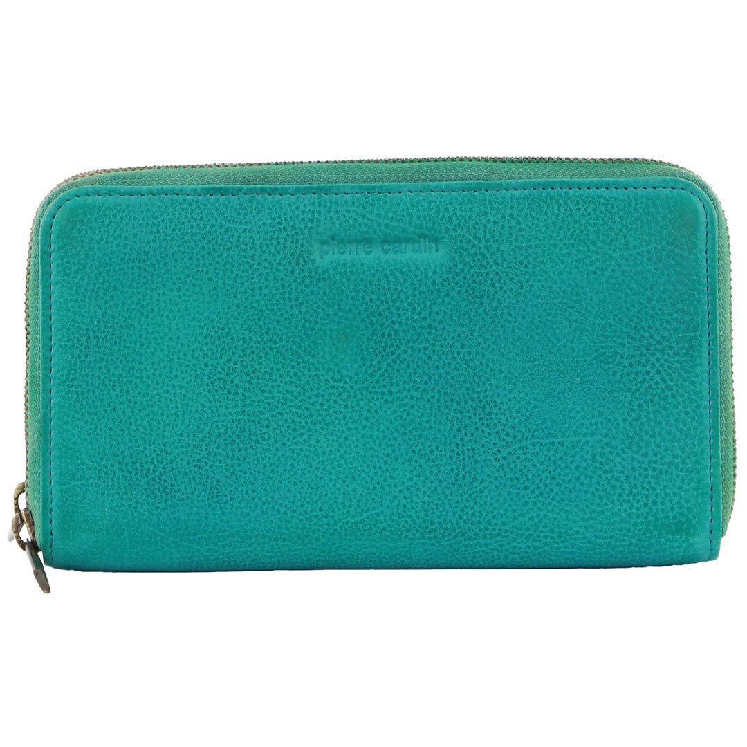 Pierre Cardin Italian Leather Double Zip Wallet Turquoise | 243680-BXK