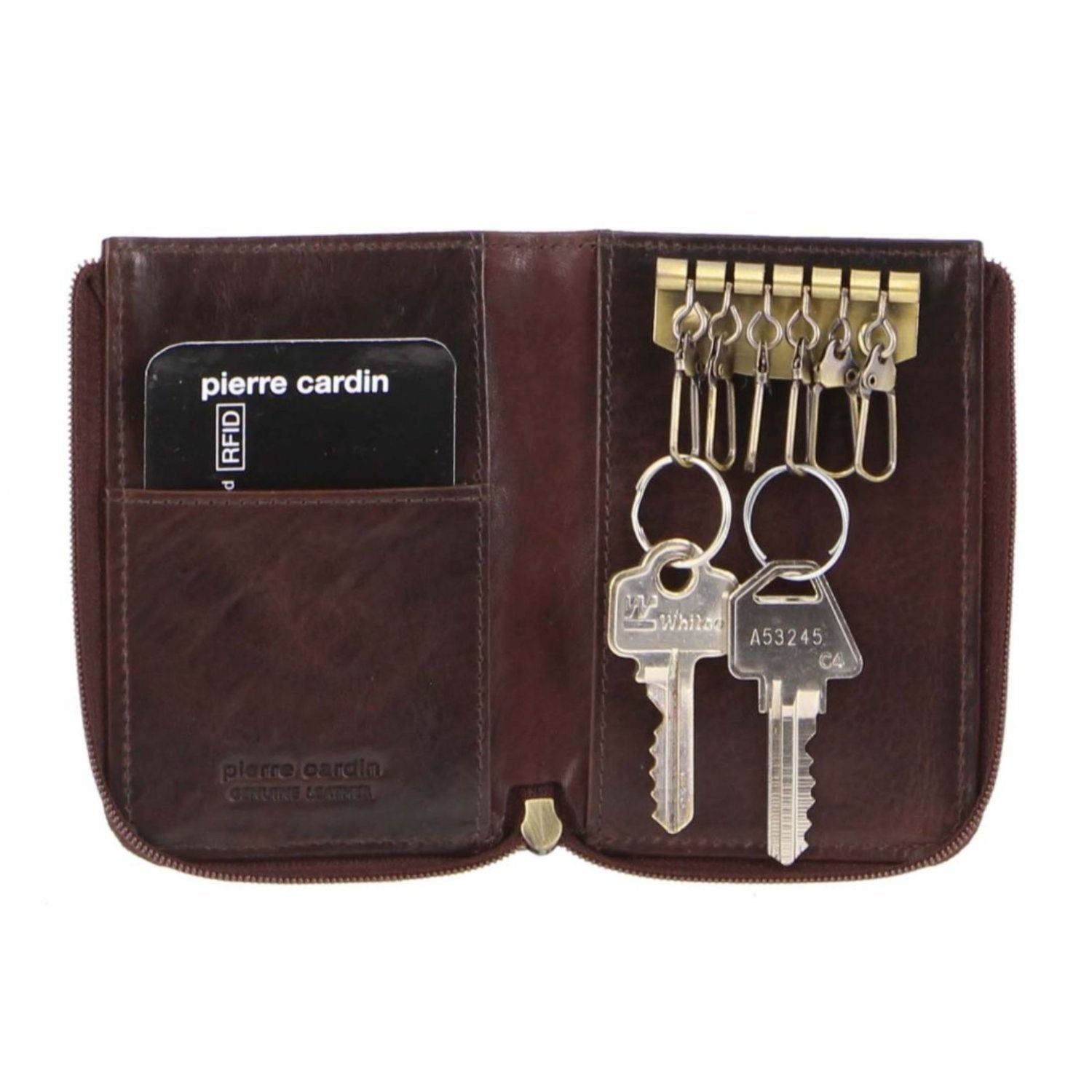 Pierre Cardin Italian Leather Key + Credit Card Holder Chocolate | 594812-QBT