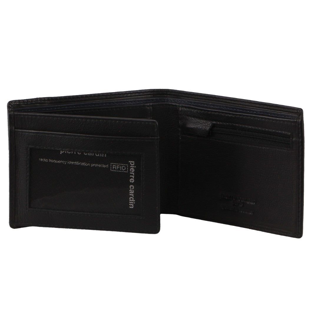 Pierre Cardin Italian Leather Two Tone Tri-Fold Wallet Black | 039857-QJF