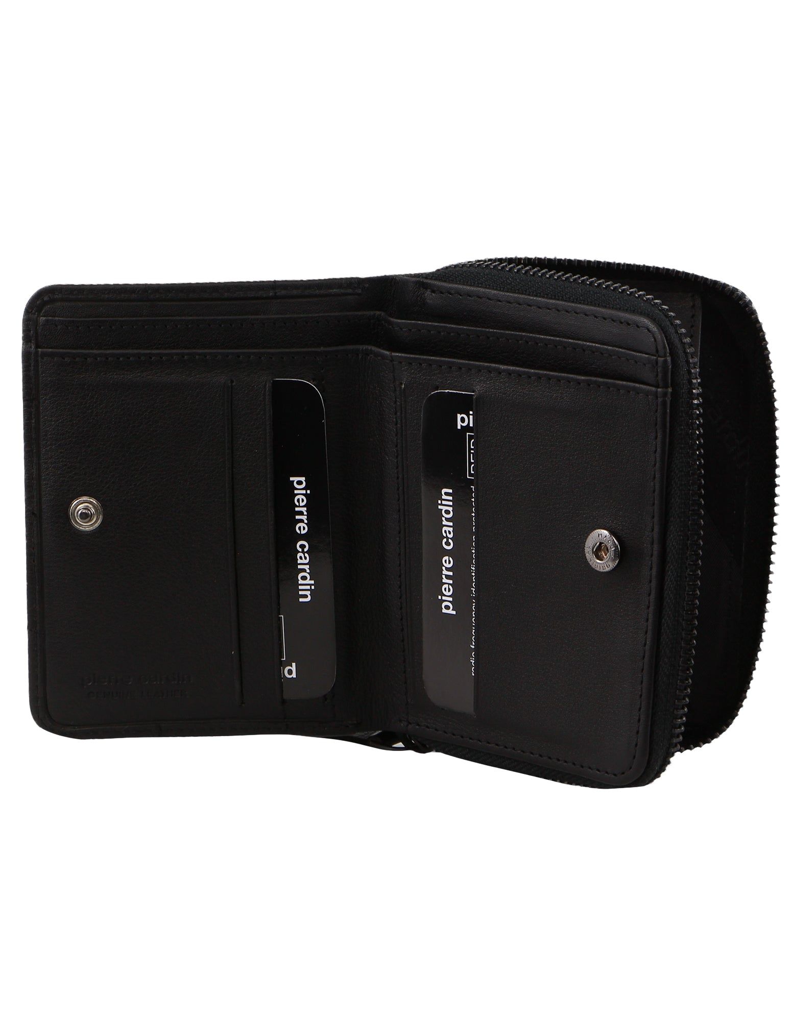 Pierre Cardin Italian Pleated Leather Press Stud Wallet Black | 218350-GCU