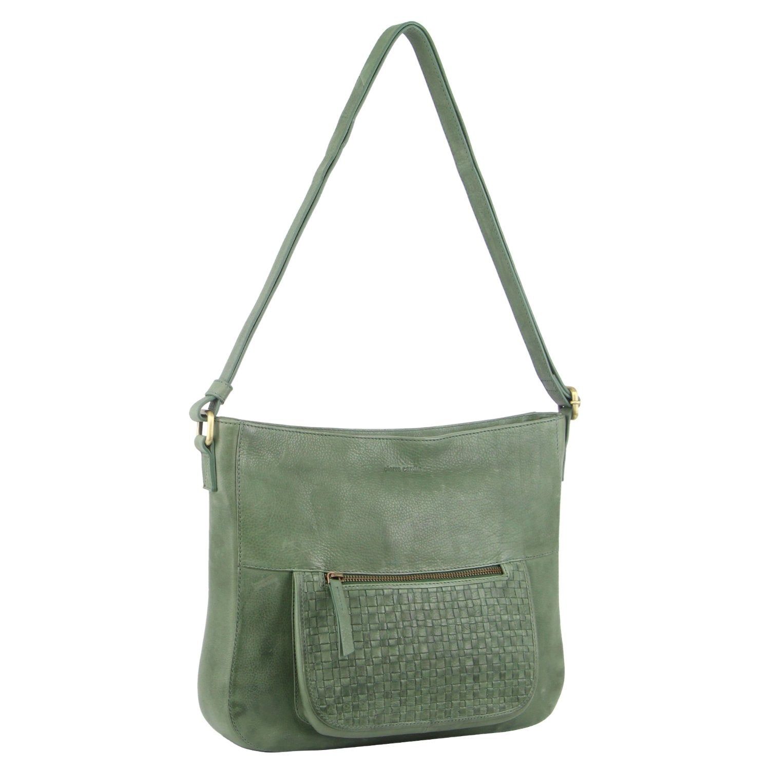 Pierre Cardin Large Woven Embossed Leather Crossbody Bag Green | 325710-LAB