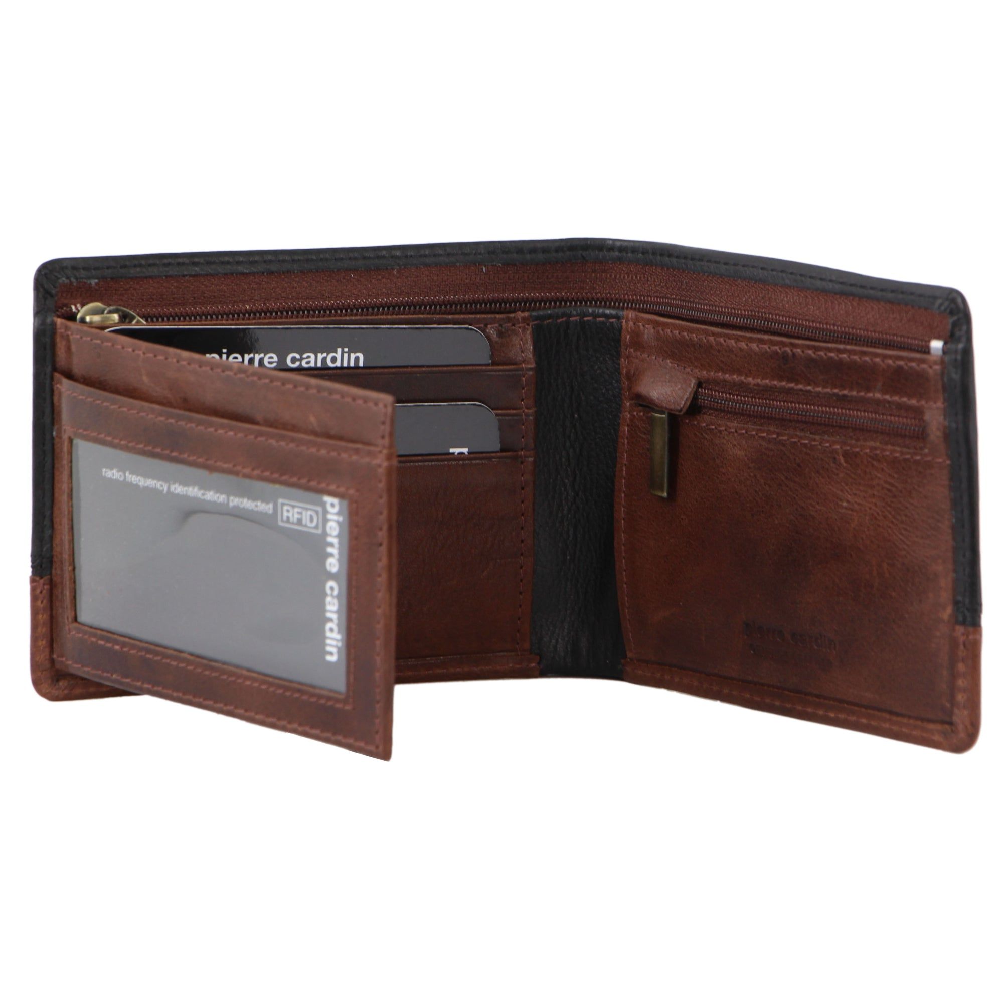 Pierre Cardin Leather 2-Tone Tri-Fold Wallet Black / Brown | 803514-HWC