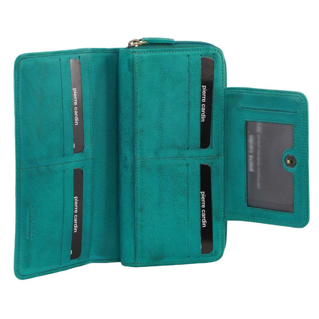 Pierre Cardin Leather Bi-Fold Tab Wallet Turquoise | 072658-DQS