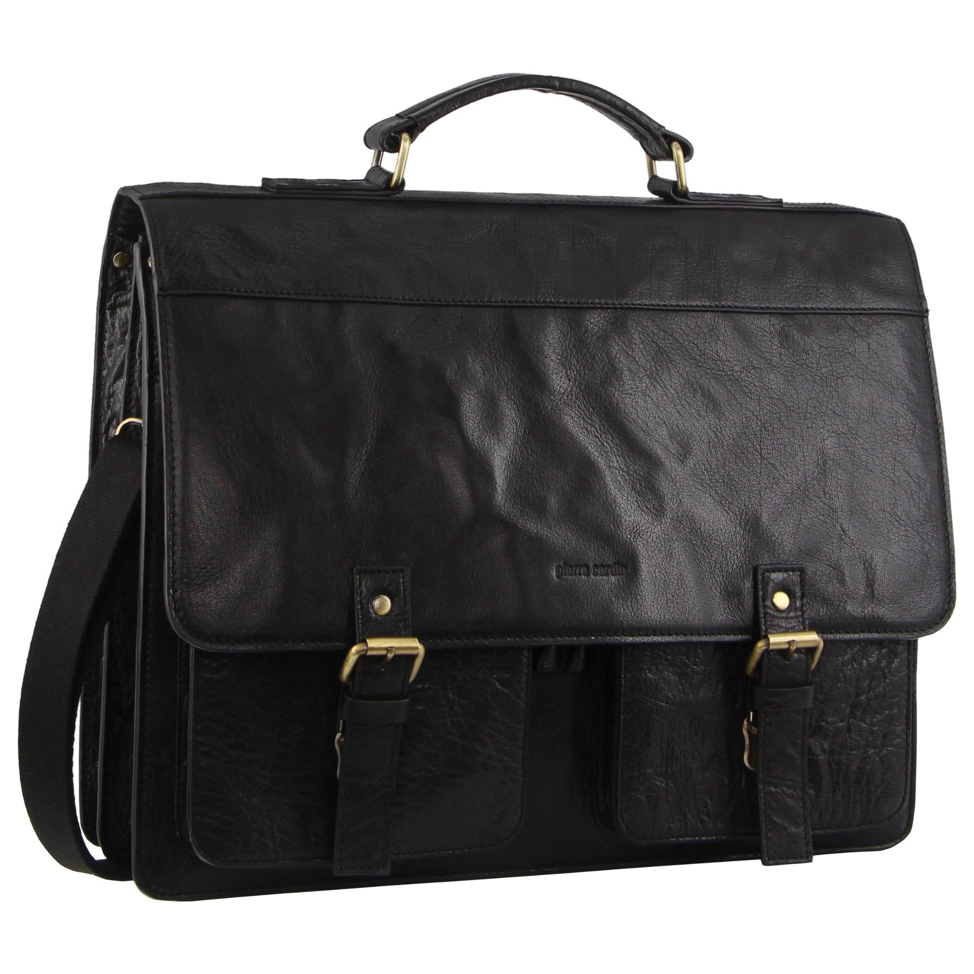 Pierre Cardin Leather Business Computer Bag Black | 970241-EMT