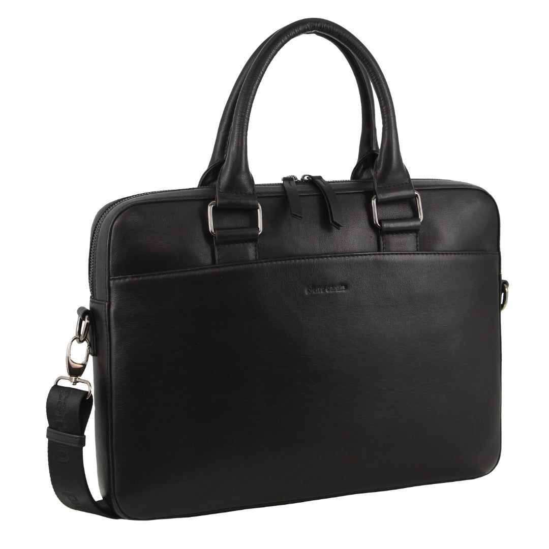 Pierre Cardin Leather Business Satchel Bag Black | 912765-JRK