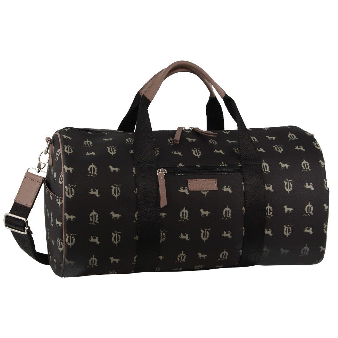 Pierre Cardin Leather Canvas Print Design Duffle Bag Black | 150462-JSN