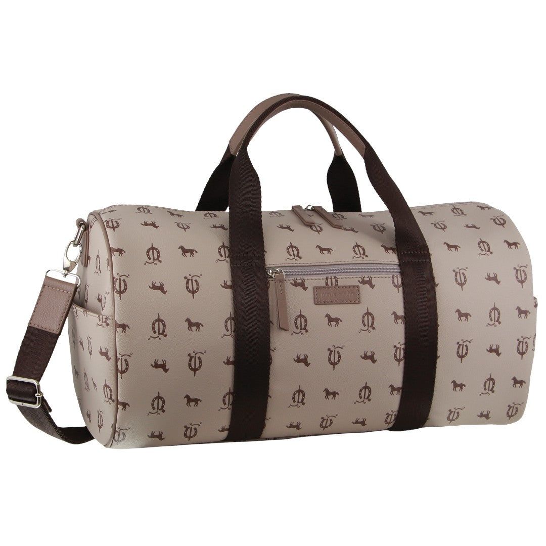 Pierre Cardin Leather Canvas Print Design Duffle Bag Beige | 257681-UWB