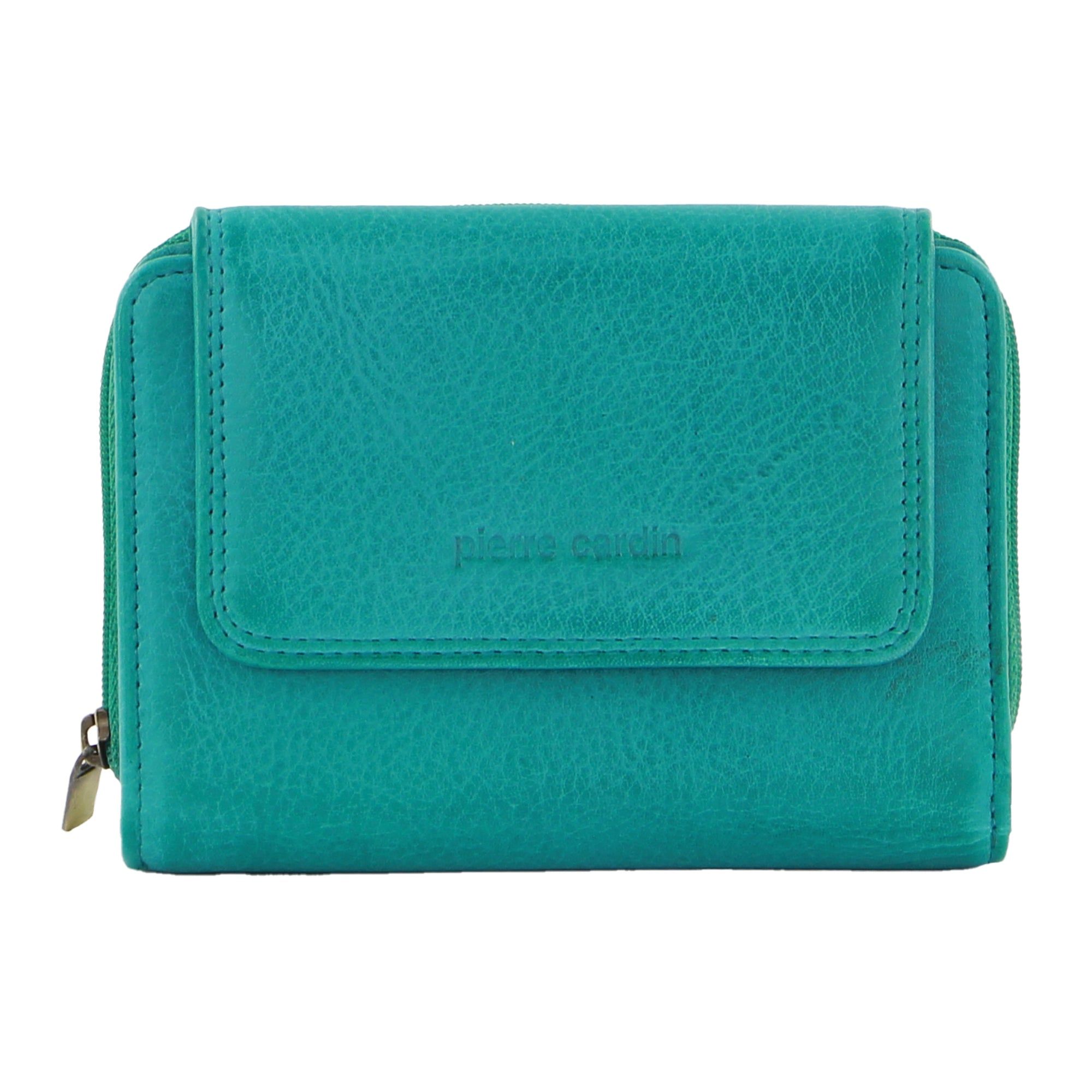 Pierre Cardin Leather Compact Bi-Fold Tab Wallet Light Turquoise | 927681-VBZ