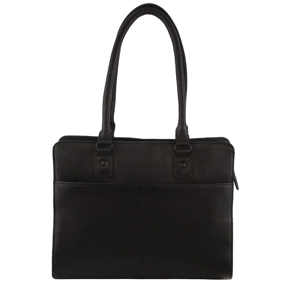 Pierre Cardin Leather Computer Tote Bag Black | 976528-BPA