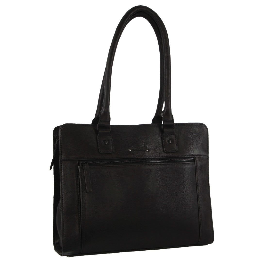 Pierre Cardin Leather Computer Tote Bag Black | 146230-WRG