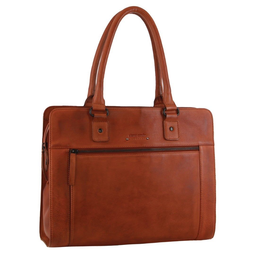 Pierre Cardin Leather Computer Tote Bag Brown | 358764-KXP