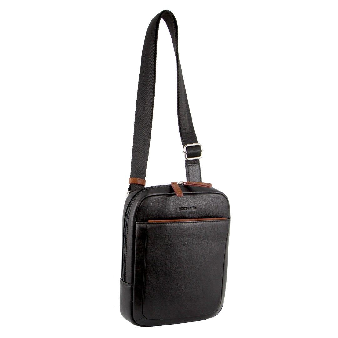 Pierre Cardin Leather Cross-Body Bag Black | 105389-AJT