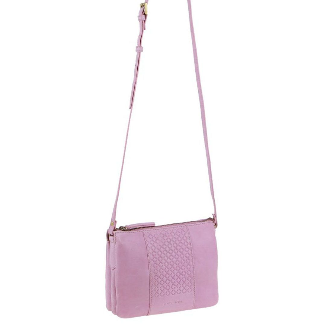 Pierre Cardin Leather Diamond Pattern Embossed Crossbody Bag Pink | 720943-FNU