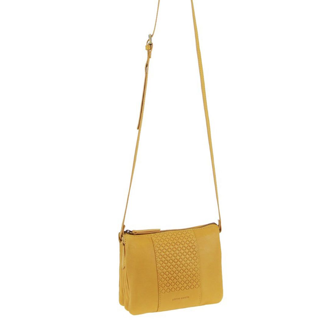 Pierre Cardin Leather Diamond Pattern Embossed Crossbody Bag Mustard | 768925-HKO