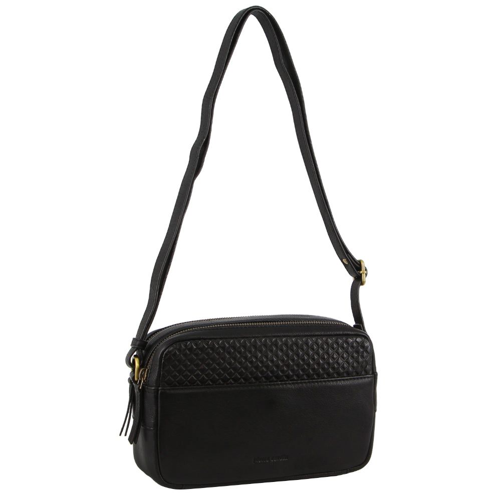 Pierre Cardin Leather Diamond Pattern Embossed Crossbody Bag Black | 804513-PTH