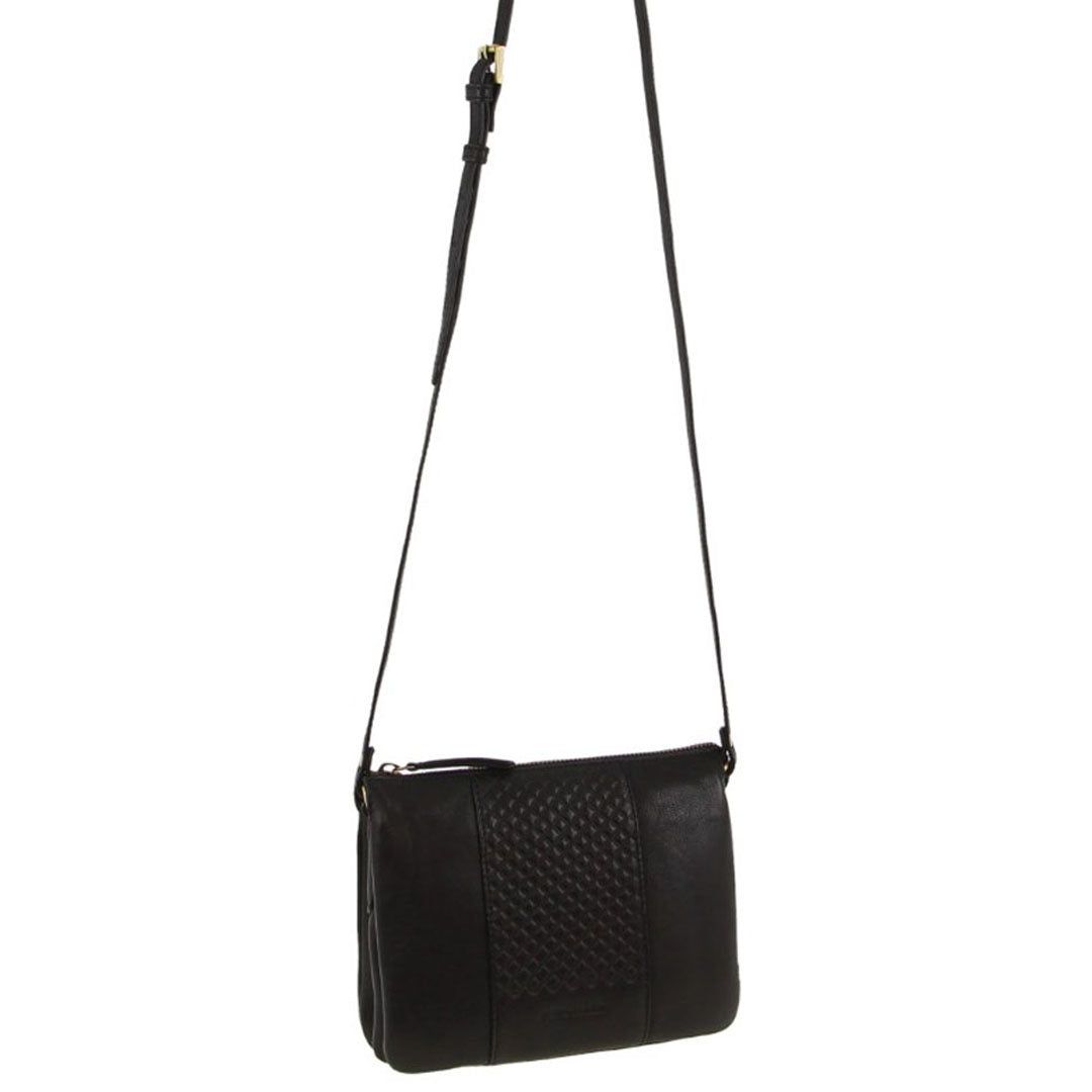 Pierre Cardin Leather Diamond Pattern Embossed Crossbody Bag Black | 168342-ZDV