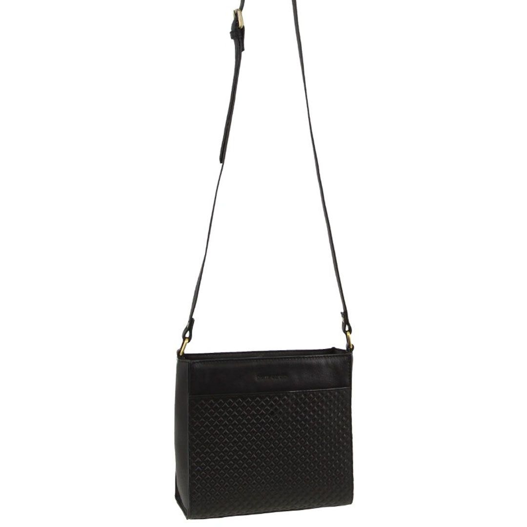 Pierre Cardin Leather Diamond Pattern Embossed Cross-Body Bag Black | 486095-HJC