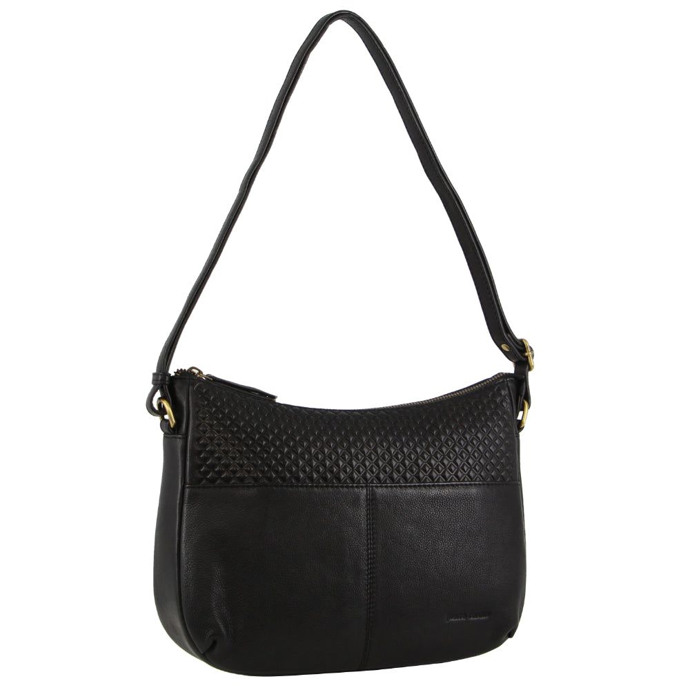 Pierre Cardin Leather Diamond Pattern Embossed Cross-Body Bag Black | 572036-UGM