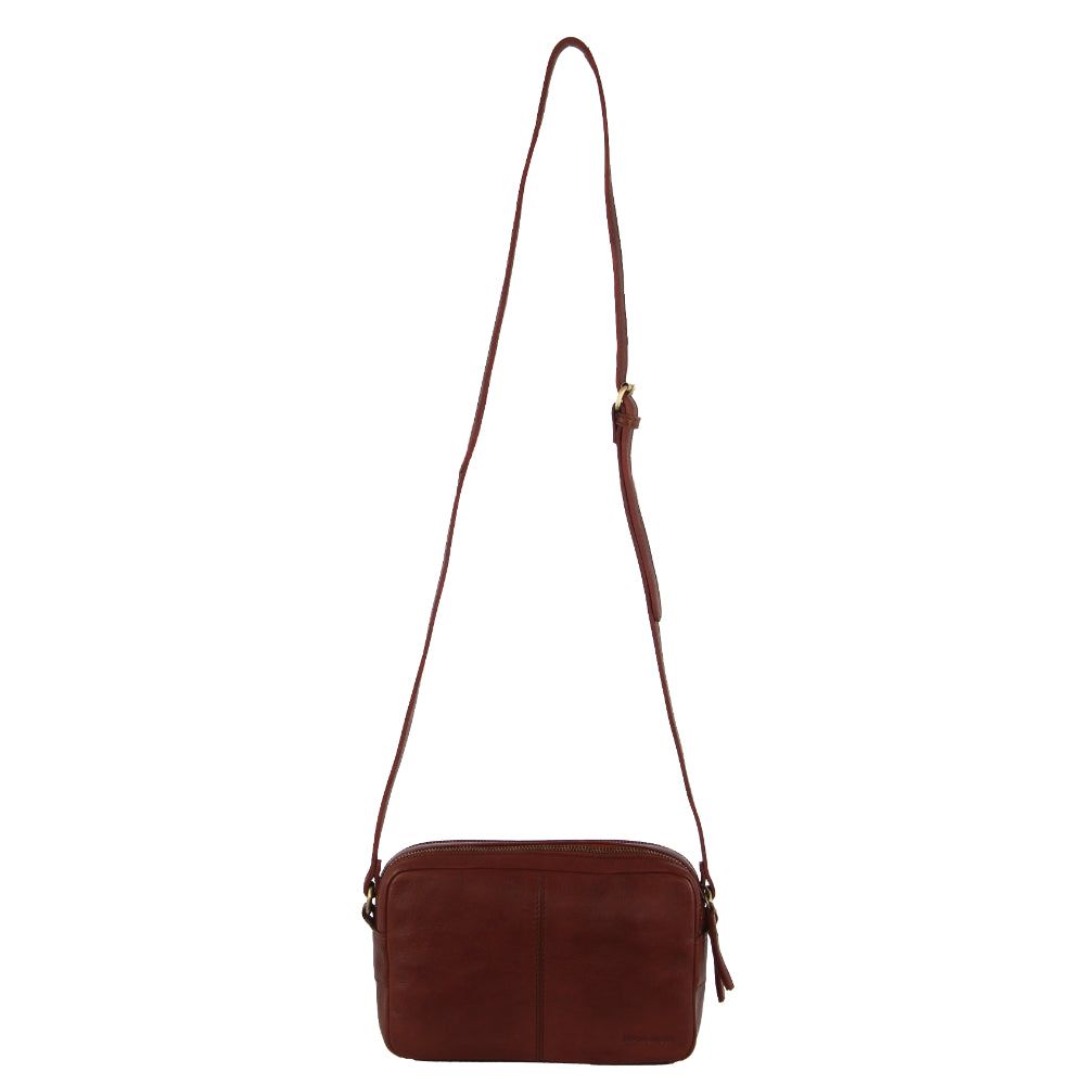 Pierre Cardin Leather Double Zip Bag Brown | 016329-FHB