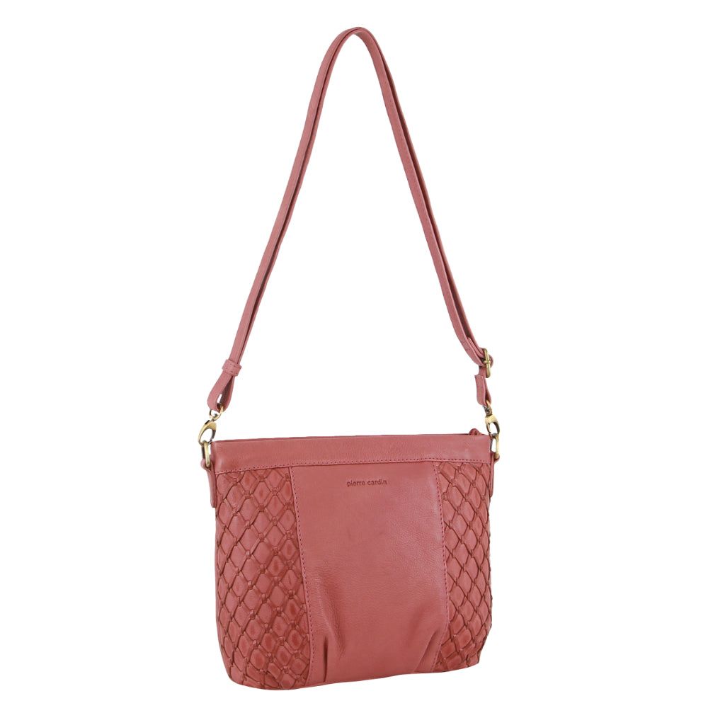 Pierre Cardin Leather Embossed Crossbody Bag Marsala | 152739-IXP