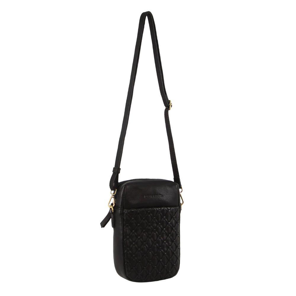 Pierre Cardin Leather Embossed Phone Crossbody Bag Black | 240539-JPX