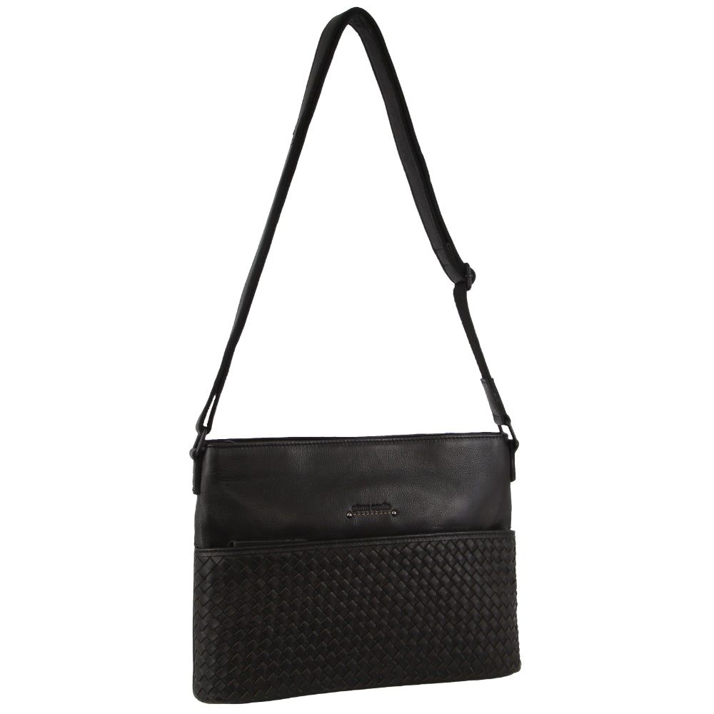 Pierre Cardin Leather Embossed Woven Cross-Body Bag Black | 297035-TJP