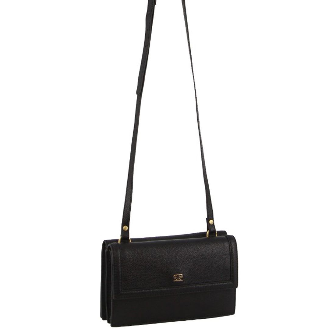 Pierre Cardin Leather Flap Over Cross-Body Bag Black | 384702-SUZ