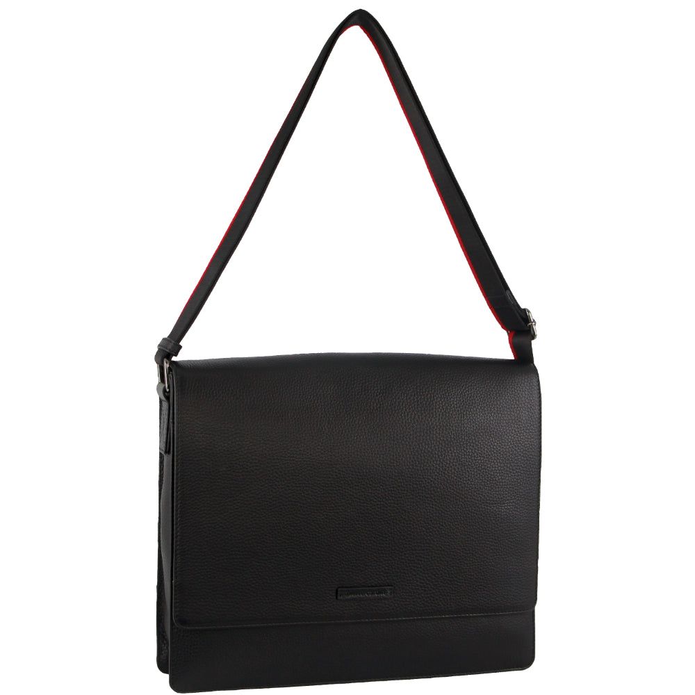 Pierre Cardin Leather Flap-over Computer Bag Black | 714083-IVO