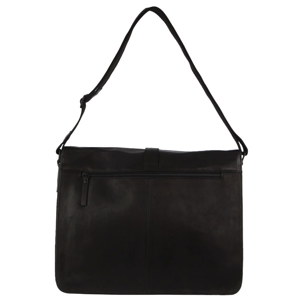 Pierre Cardin Leather Flap-over Computer Bag Black | 091437-VTX