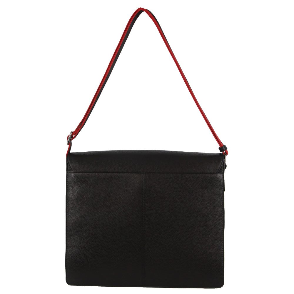 Pierre Cardin Leather Flap-over Computer Bag Black | 490712-DLU