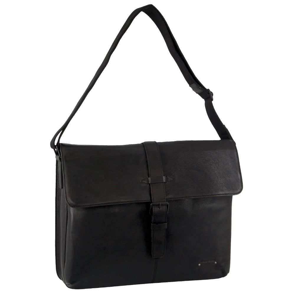 Pierre Cardin Leather Flap-over Computer Bag Black | 538709-SUG