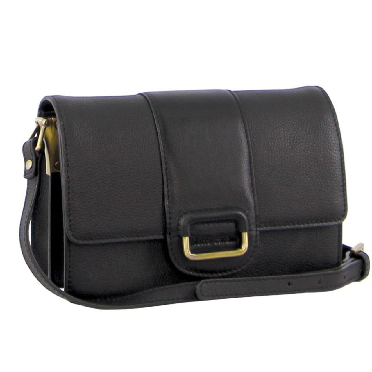 Pierre Cardin Leather Flapover Cross-Body Clutch Black | 059176-HLY