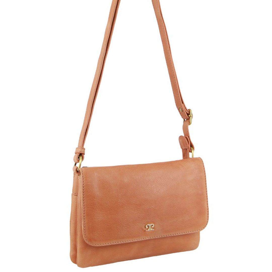 Pierre Cardin Leather Flap-over Crossbody Bag Apricot | 106458-HVW