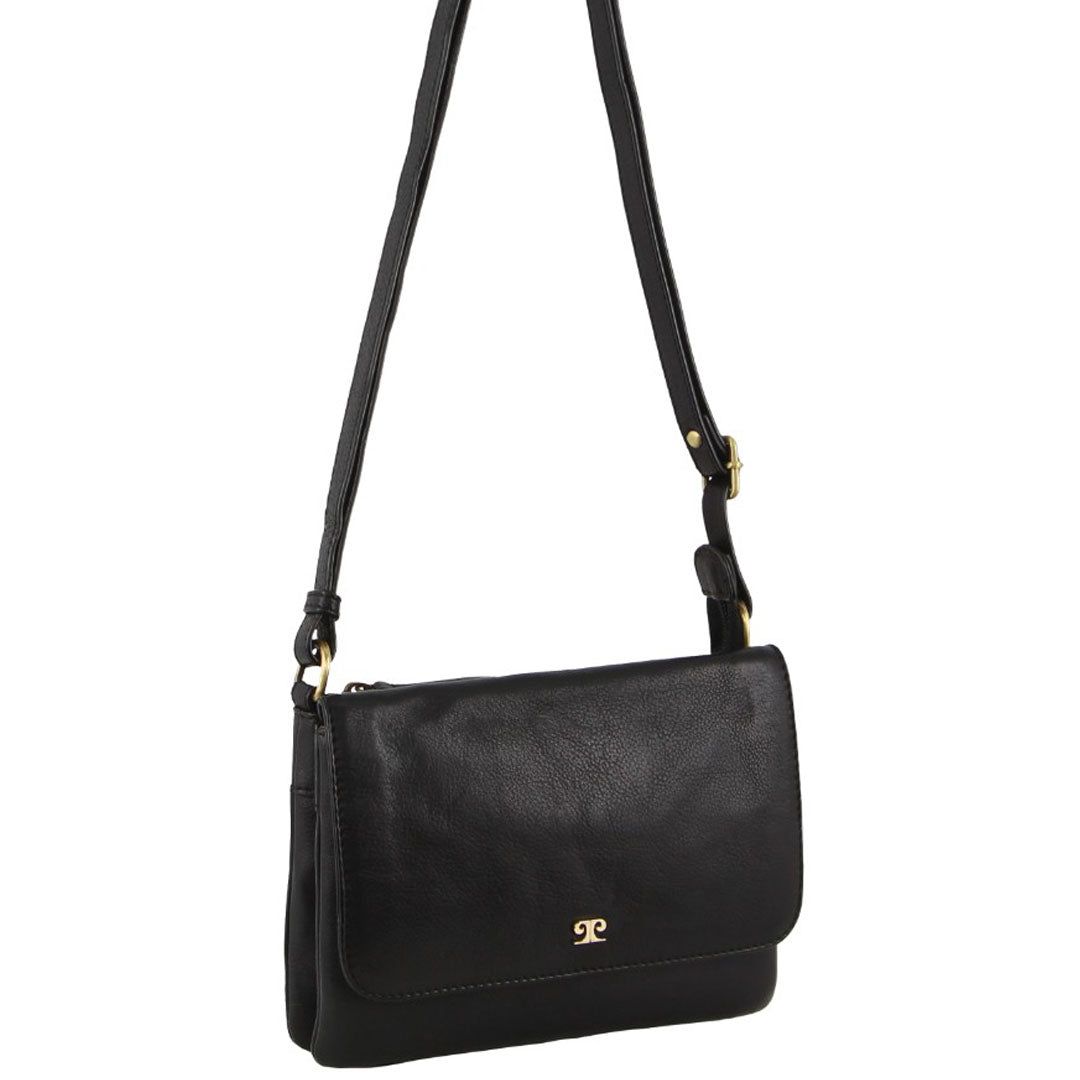 Pierre Cardin Leather Flap-over Crossbody Bag Black | 372160-QNZ