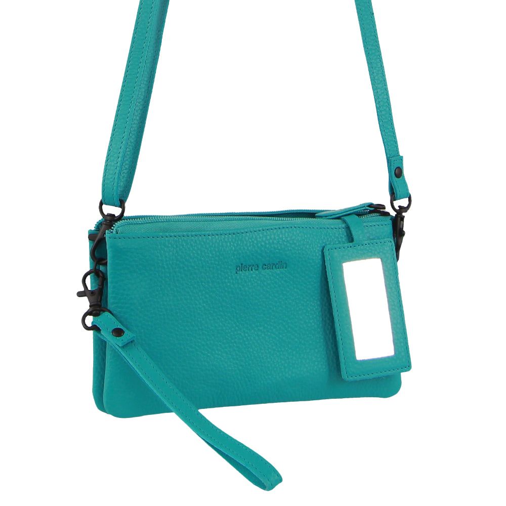 Pierre Cardin Leather Multiway Cross-Body Bag Turquoise | 807354-IDZ