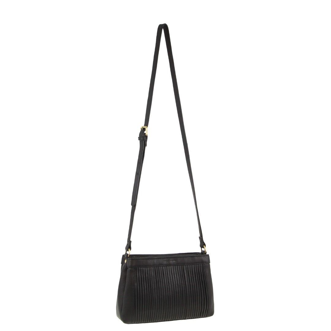 Pierre Cardin Leather Pleated Design Crossbody Bag Black | 792041-UKT