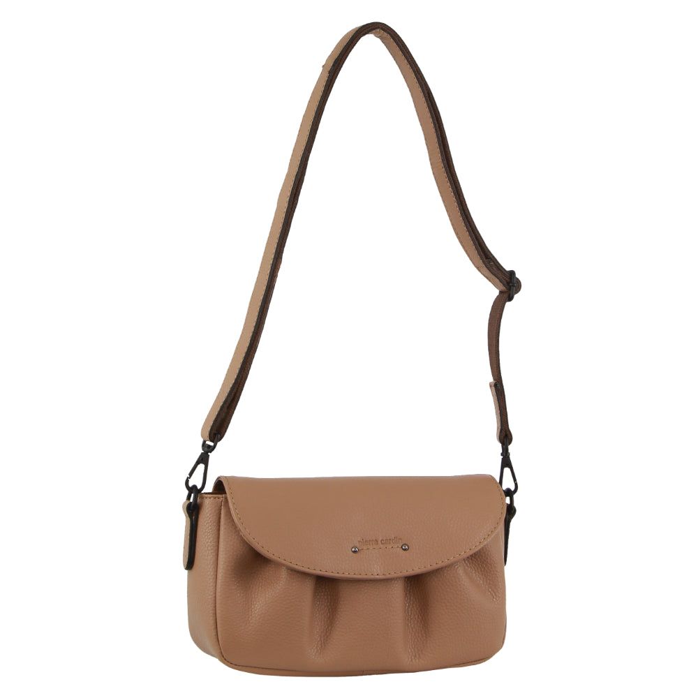 Pierre Cardin Leather Pleated Design Crossbody Bag Light Brown | 951302-UJA