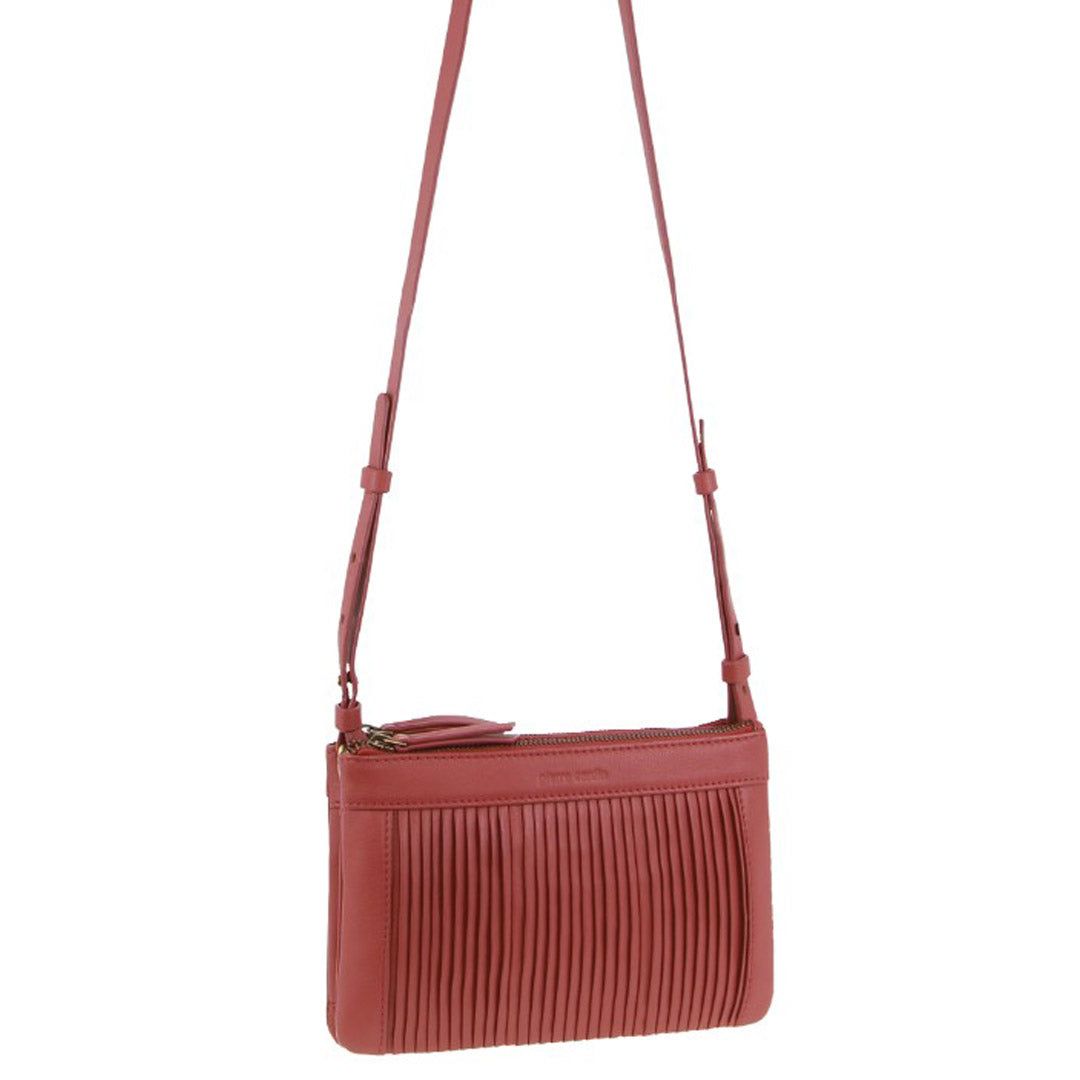 Pierre Cardin Leather Pleated Design Crossbody Bag Marsala | 259847-DZT