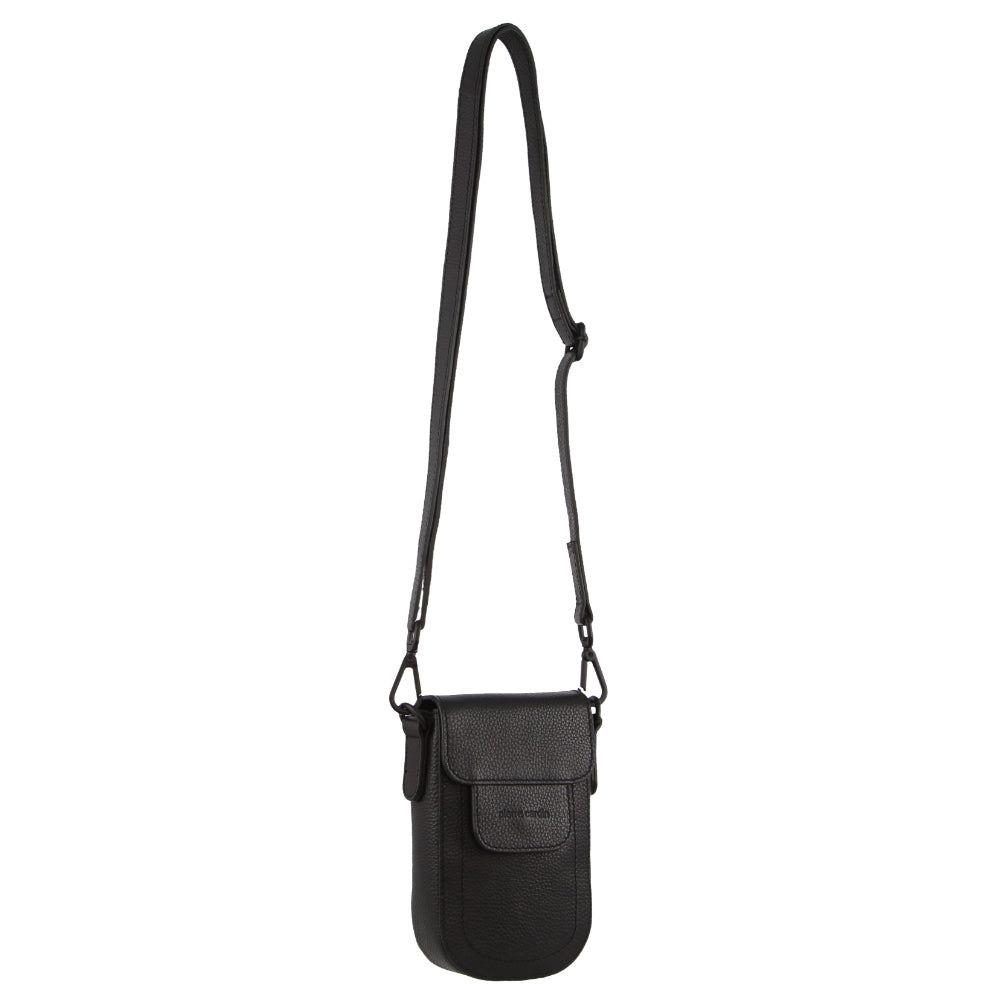 Pierre Cardin Leather Rustic Phone Bag Black | 218563-RQT