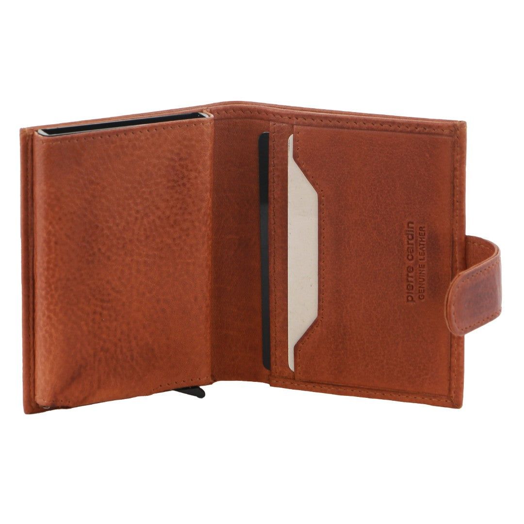 Pierre Cardin Leather Smart Slide Card Holder Tab Wallet Brown | 762345-LTW