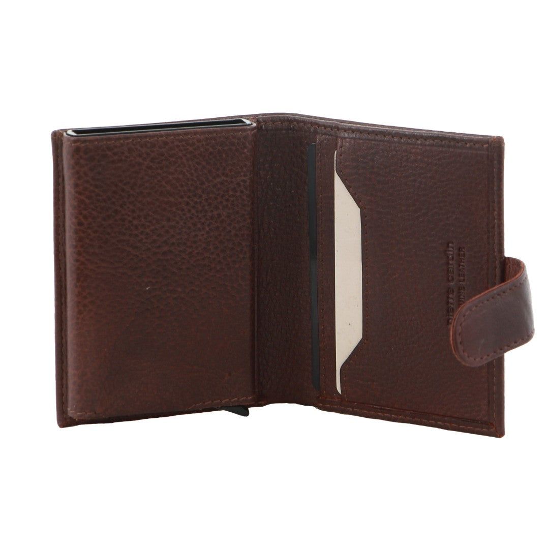 Pierre Cardin Leather Smart Slide Card Holder Tab Wallet Brown | 783625-OWT