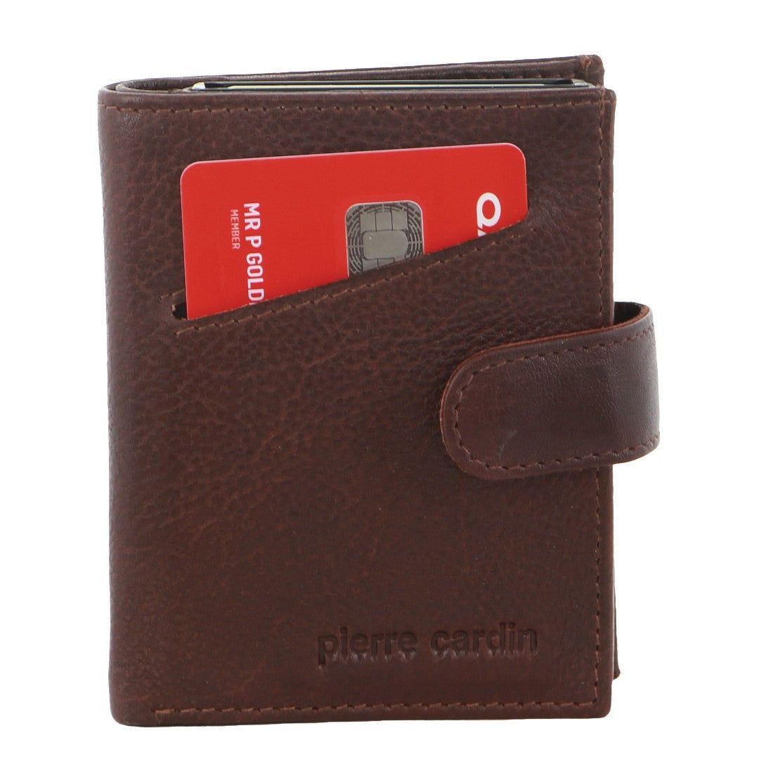 Pierre Cardin Leather Smart Slide Card Holder Tab Wallet Brown | 783625-OWT