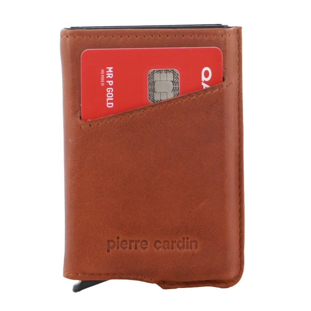 Pierre Cardin Leather Smart Slide Card Holder Tab Wallet Brown | 079536-SCB