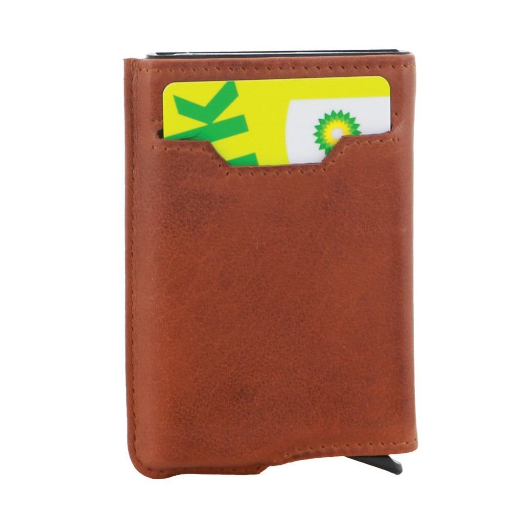 Pierre Cardin Leather Smart Slide Card Holder Tab Wallet Brown | 079536-SCB