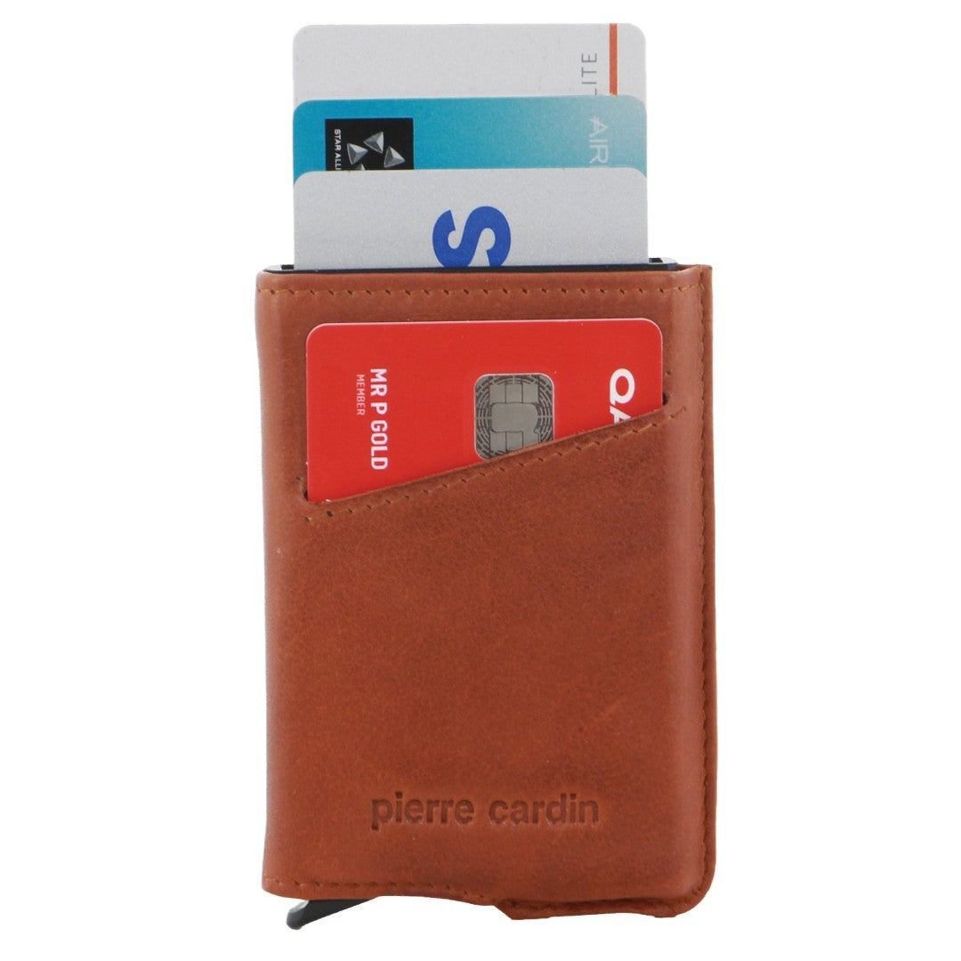 Pierre Cardin Leather Smart Slide Card Holder Tab Wallet Brown | 079536-SCB