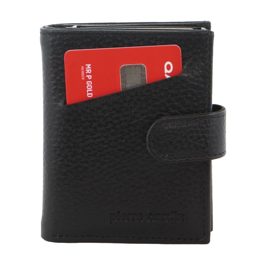 Pierre Cardin Leather Smart Slide Card Holder Tab Wallet Black | 170926-HUP