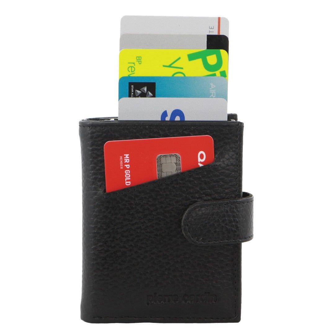 Pierre Cardin Leather Smart Slide Card Holder Tab Wallet Black | 586172-LKN