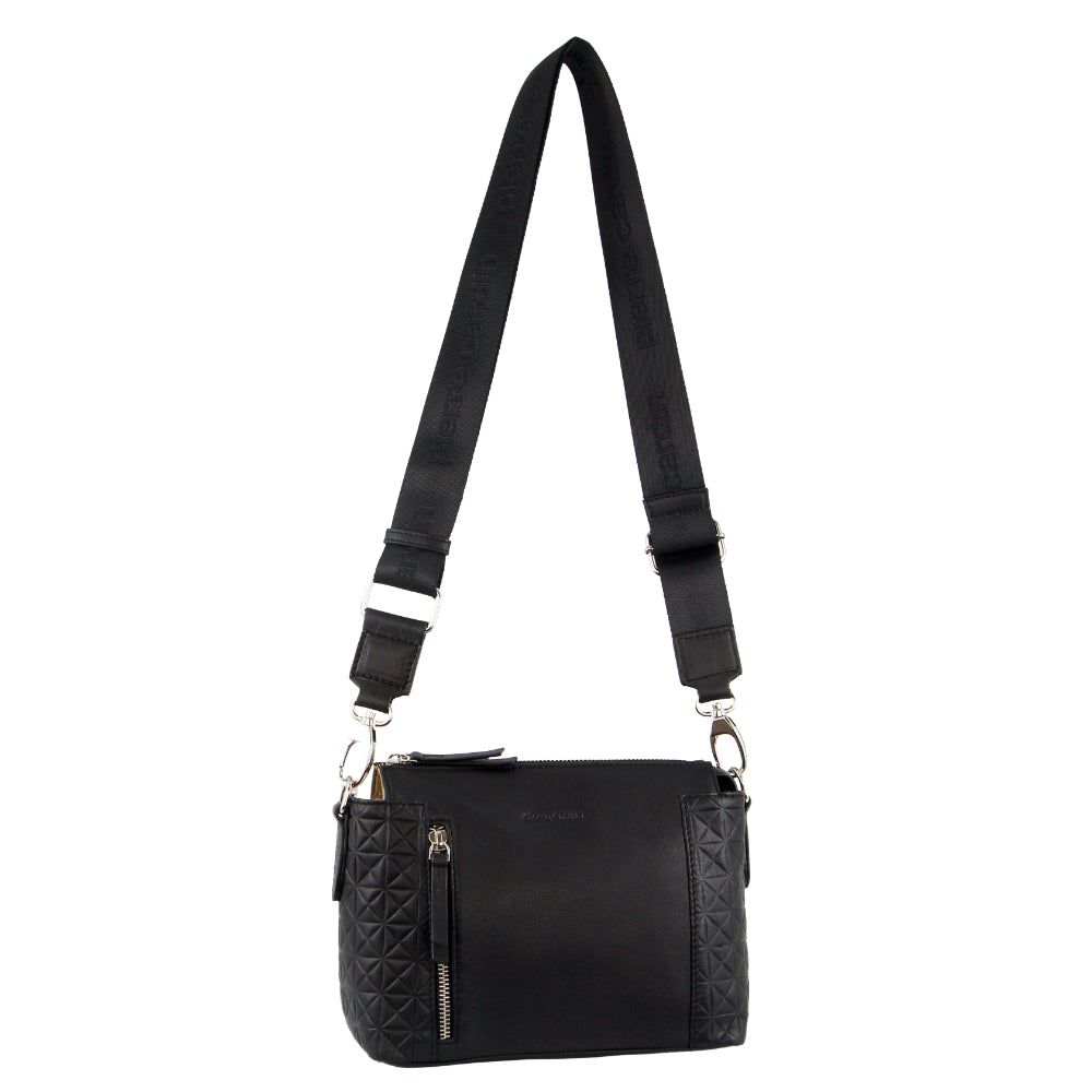 Pierre Cardin Leather Square Crossbody Bag Black | 168375-ALH