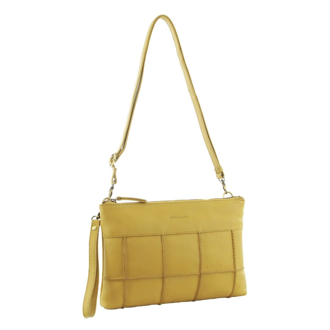 Pierre Cardin Leather Stitch-design Cross-body Bag Yellow | 784560-CTM